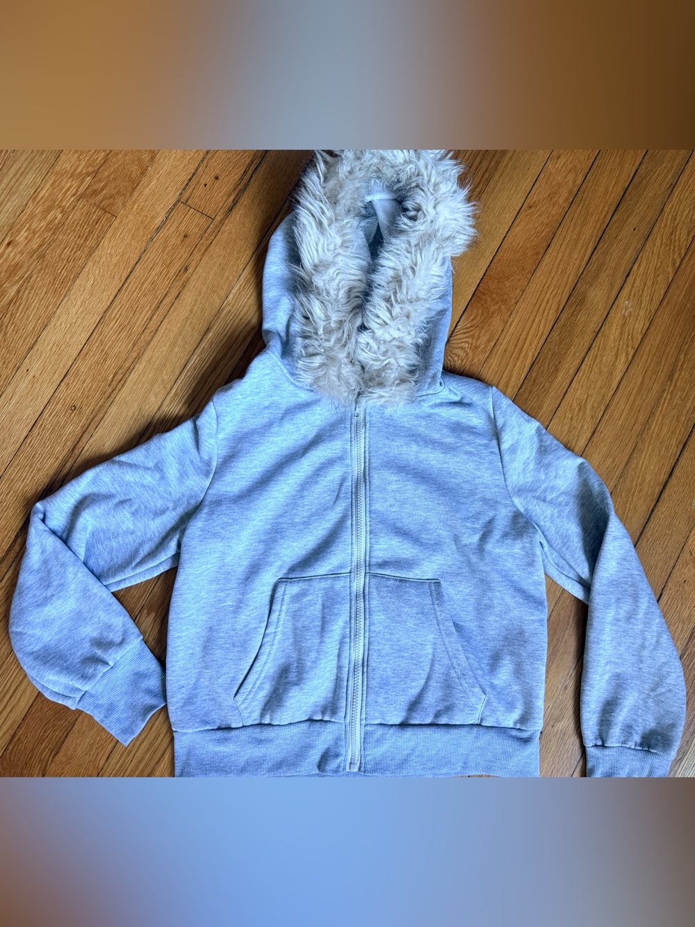 SHEIN Light Gray Faux Fur Lined Zip Hoodie